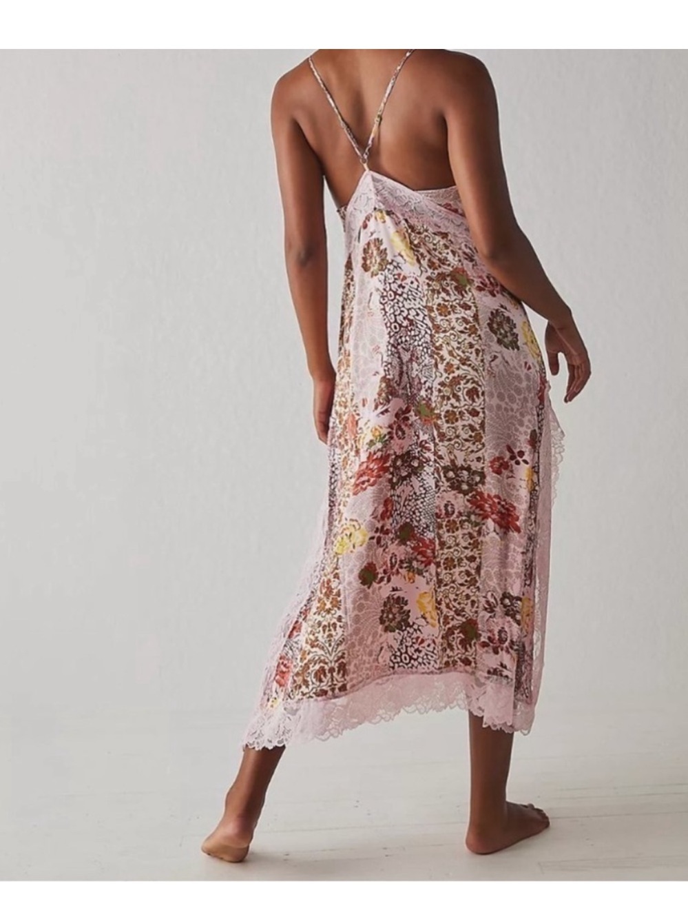 Free People Pink Floral Lace Slip Midi Dress - Picture 2 of 7